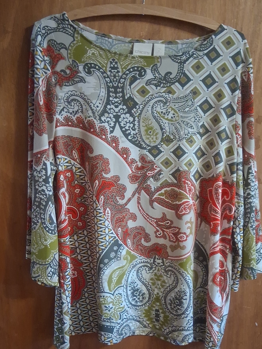 Chico's Multicolor Paisley Scoop Neck Long Sleeve Top - Picture 1 of 6